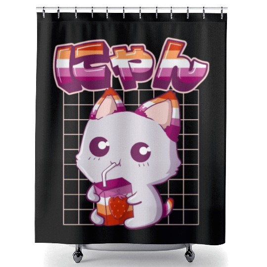 Lesbian Pride Gay Kawaii Cat Strawberry Milk Lesbi Shower Curtains