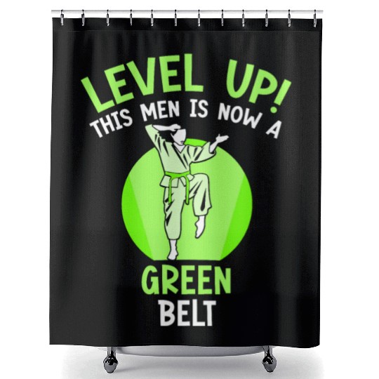 Level Up! This men is now a green belt Shower Curtains