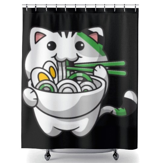 Demiromantic Pride Kawaii Cat Ramen Noodles Shower Curtains