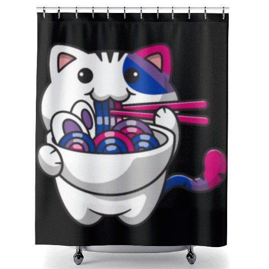 Bisexual Pride Bi Kawaii Cat Ramen Noodles Bisexua Shower Curtains