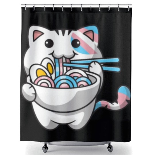 Transgender Pride Kawaii Cat Ramen Noodles Trans F Shower Curtains