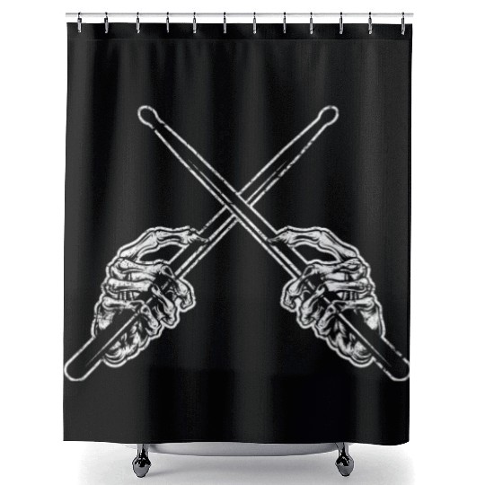 Drummer Drum Sticks Rock & Roll Skeleton Horns Per Shower Curtains