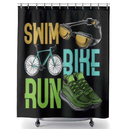 Children Triathlet Swim Bike Run Triathlon Shower Curtains