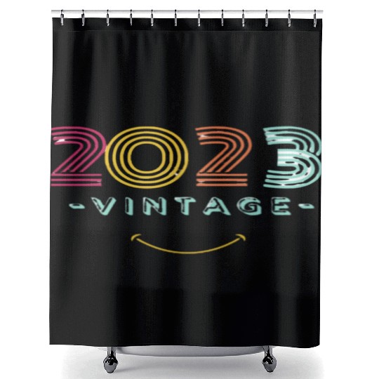 Neon Rainbow Retro 2023 NewYear Vintage Shower Curtains