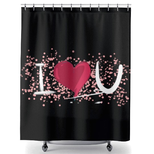 dots pattern i love you heart Shower Curtains