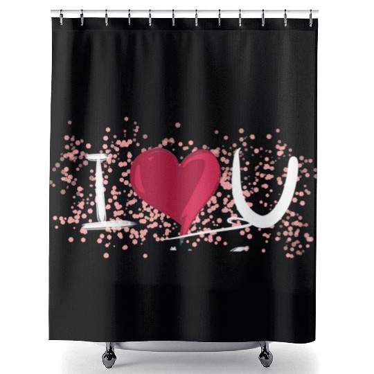 dots pattern i love you heart Shower Curtains