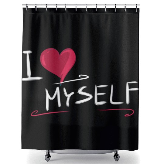 i love me heart text saying Shower Curtains