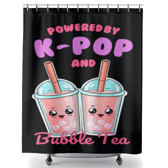 Powered By K POP And Bubble Tea Shower Curtains