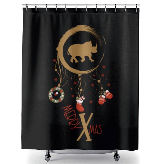 Winter dreamcatcher Christmas Rhino Shower Curtains
