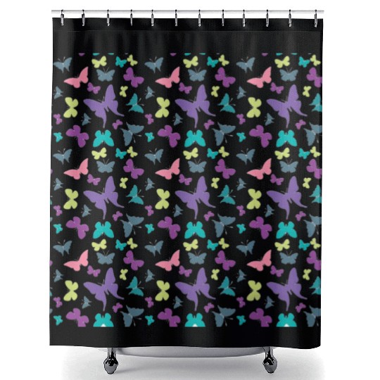 Butterflies Pastel Purple Pink Green Pattern Shower Curtains
