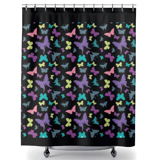 Butterflies Pastel Purple Pink Green Pattern Shower Curtains