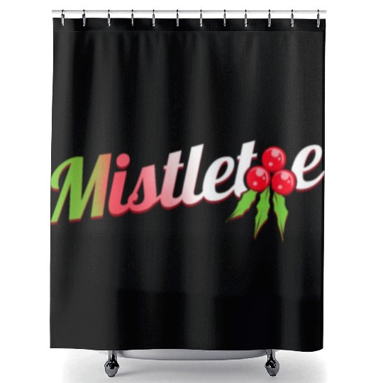 Green Red White Mistletoe Logo For Christmas Shower Curtains