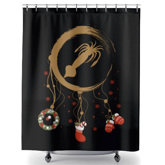Winter dreamcatcher Christmas Squid Shower Curtains