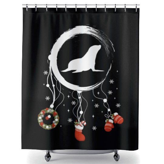 Winter dreamcatcher Christmas Seal Shower Curtains