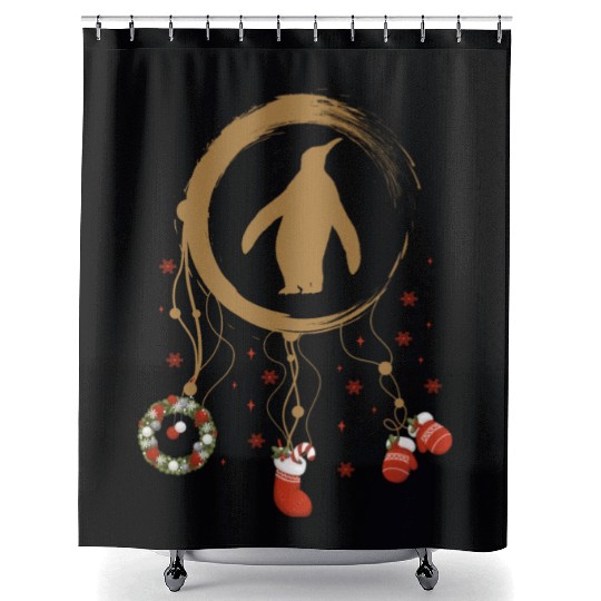 Winter dreamcatcher Christmas Penguin Shower Curtains