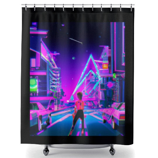 Vaporwave Car Synthwave Girl Shower Curtains