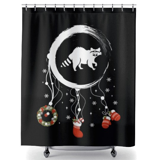 Winter dreamcatcher Christmas Raccoon Shower Curtains