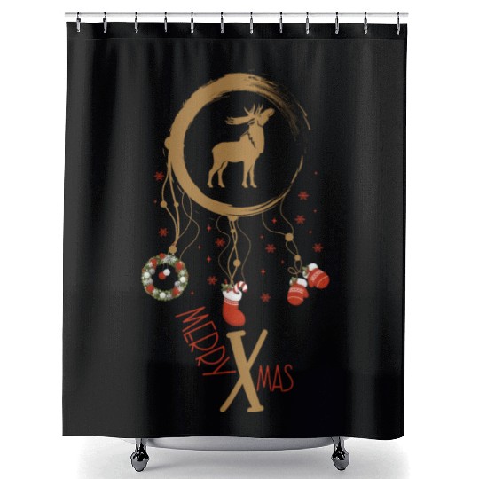Winter dreamcatcher Christmas Moose Shower Curtains