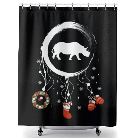 Winter dreamcatcher Christmas Rhino Shower Curtains