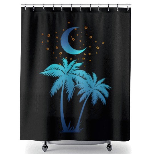 Palm Tree and the Moon Under the Stars, Nature Gif Shower Curtains
