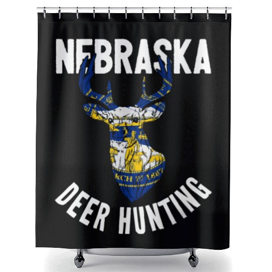 Nebraska Deer Hunting Buck Stag Hunter Shower Curtains