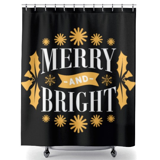 Merry And Bright Snowflakes Mistletoe Xmas Holiday Shower Curtains