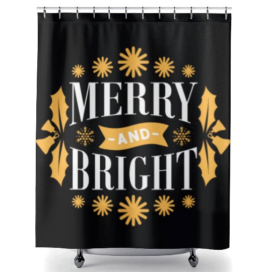 Merry And Bright Snowflakes Mistletoe Xmas Holiday Shower Curtains