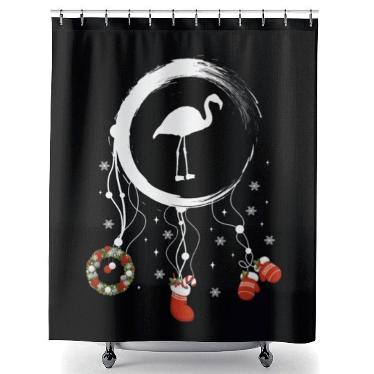 Winter dreamcatcher Christmas Flamingo Shower Curtains