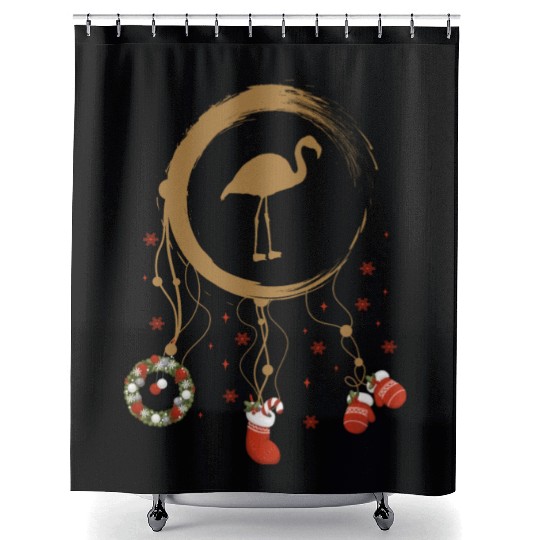 Winter dreamcatcher Christmas Flamingo Shower Curtains