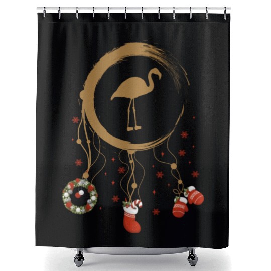 Winter dreamcatcher Christmas Flamingo Shower Curtains