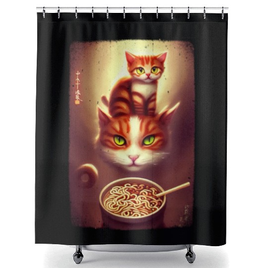 kawaii Japanese cat ramen noodles bowl Shower Curtains