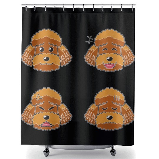 Funny Brown Poodle Dog Cartoon Faces Shower Curtains