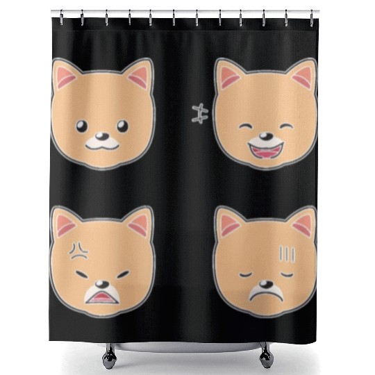 Funny Pomeranian Dog Cartoon Faces Shower Curtains
