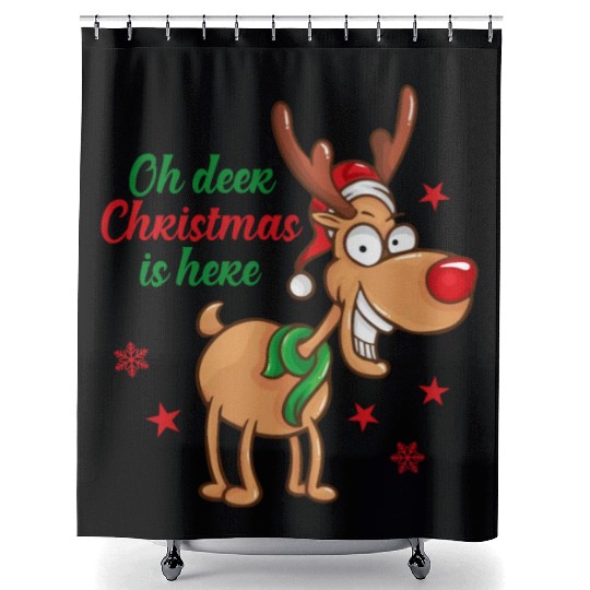 Reindeer Rudolph deer Christmas Is Here Shower Curtains