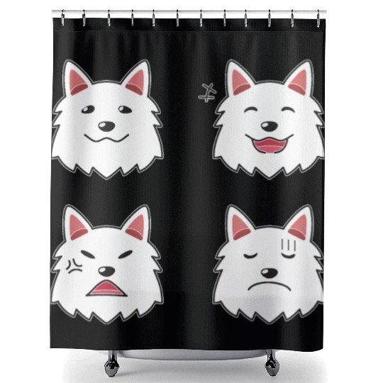 Funny White Dog Cartoon Faces Shower Curtains