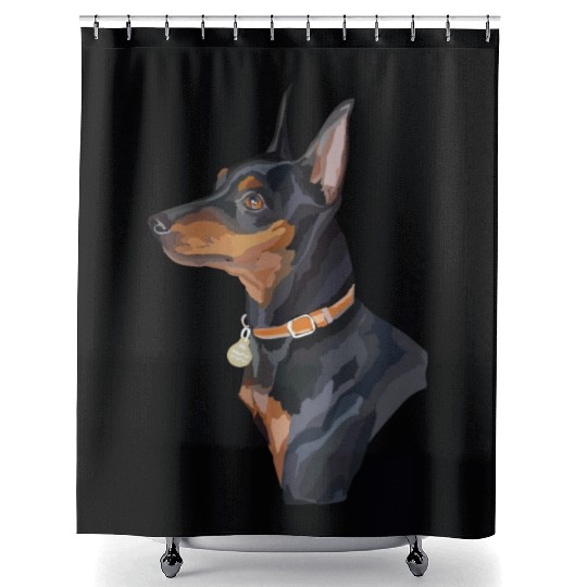 Cute Miniature Pinscher Dog Watercolor Painting Shower Curtains