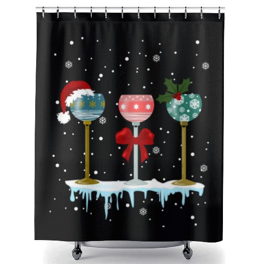 Cheers to Christmas_Christmas Glas Shower Curtains