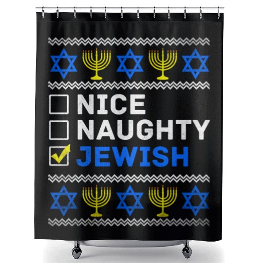 Nice Naughty Jewish Ugly Hanukkah Sweater Chanukah Shower Curtains