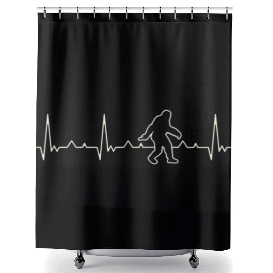 Bigfoot walking Beast. Heart. Love. EKG. Pulse. Shower Curtains