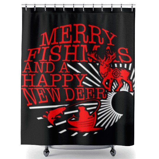 Christmas Shower Curtains, Merry Fishmas And Happy New Deer