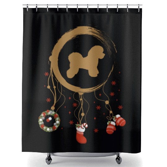dog dreamcatcher Christmas Bichon Shower Curtains