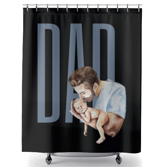 Dad And Newborn Watercolor Design Shower Curtains