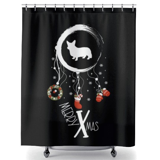 dog dreamcatcher Christmas Corgi Shower Curtains