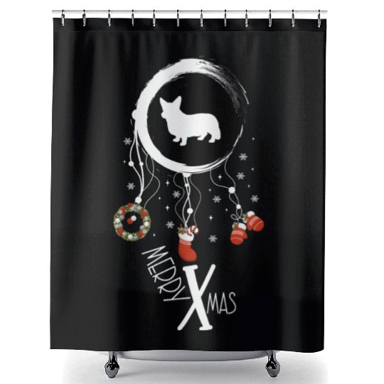 dog dreamcatcher Christmas Corgi Shower Curtains