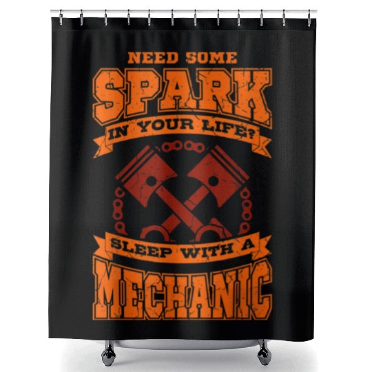 Sleep With A Mechanic Funny Car Mechanic Muscle Shower Curtains