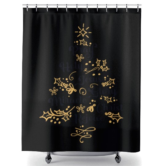 Christian Christmas Tree Family Holiday Church Shower Curtains