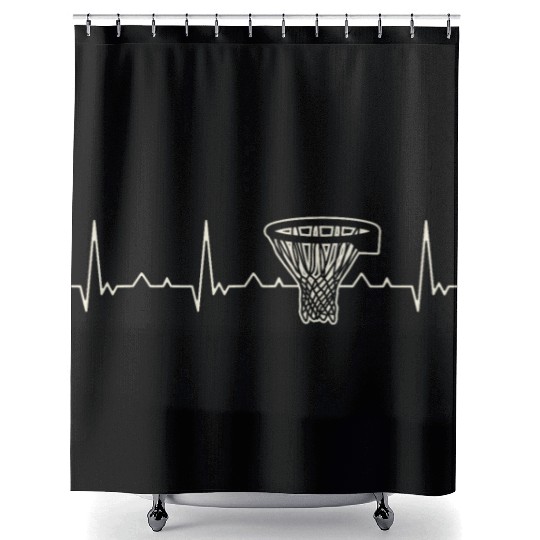 Basketball Basket Net. Heart. Love. EKG. Pulse. Shower Curtains