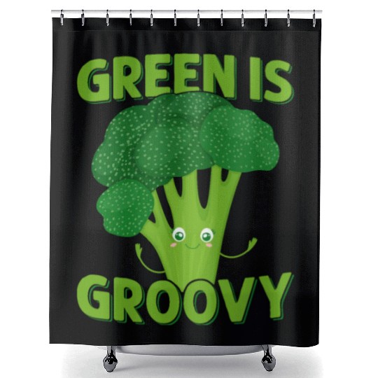 Green Is Groovy Broccoli Vegetable Shower Curtains
