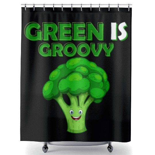 Green Is Groovy Vegetable Broccoli Shower Curtains