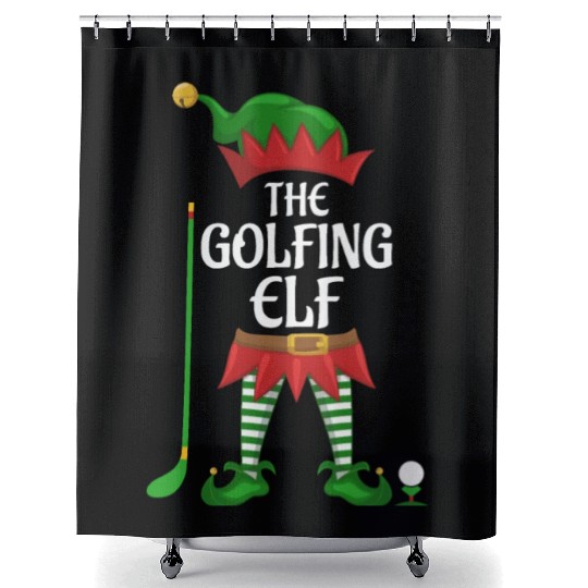 Golfing Elf Family Matching Group Christmas Party Shower Curtains